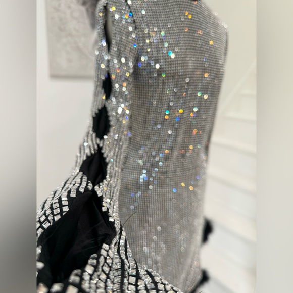 Mach & Mach Glass Embellished and Feather-Trim Mini Dress - Picture 7 of 16